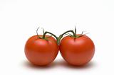 two tomatoes on white background