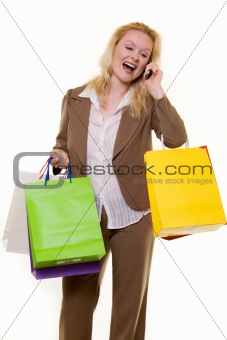 Excited shopper on the phone