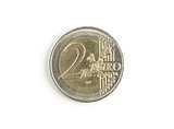 two euro coin worn on white