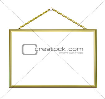Empty Golden Photo Frame on chains, 3d