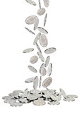 Heap of silver coins falling to the ground