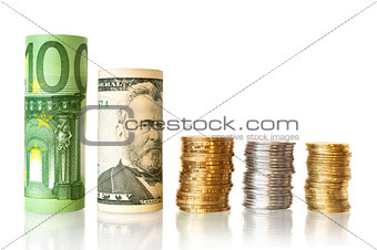 Bundle of money isolated on a white background