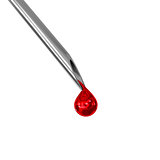 Drop of blood on needle focus shot on white background, 3d