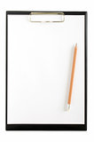 pencil on the clipboard with white page isolated on white