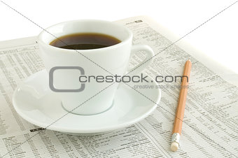 Coffee on desc top cup on white background