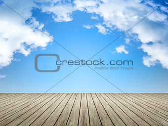 wooden jetty blue sky 