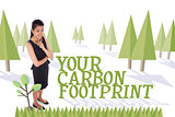 Your carbon footprint against forest with trees