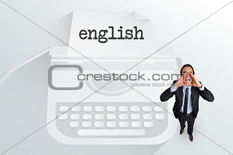 The word english and shouting businessman