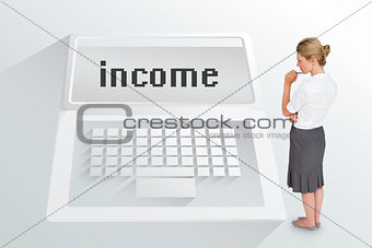 The word income and thinking businesswoman