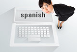 The word spanish and serious businesswoman
