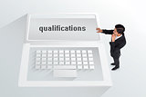 The word qualifications and thoughtful asian businessman