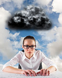 Composite image of businesswoman typing on a keyboard