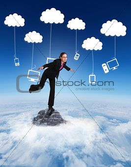 Composite image of businesswoman stepping and balancing