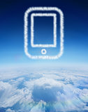 Composite image of cloud in shape of tablet pc