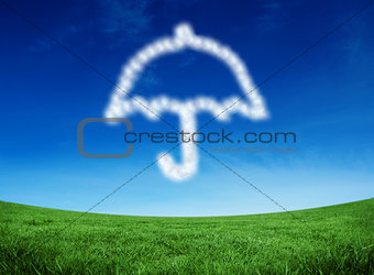 Composite image of cloud in shape of umbrella