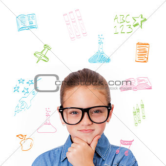 Composite image of cute pupil thinking