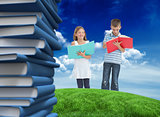 Composite image of brother and sister doing their homework together
