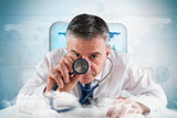 Composite image of mature businessman running diagnostics