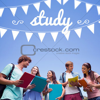 Study against students standing and chatting together