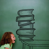 Composite image of stack of books doodle