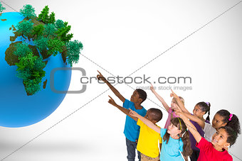 Composite image of elementary pupils pointing