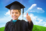 Composite image of cute pupil in graduation robe