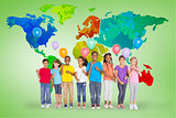 Composite image of elementary pupils holding balloons