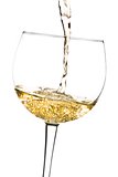 begin filled the white wine into glass tilted with space for text 
