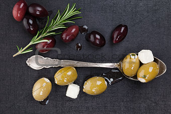 Luxurious dark culinary olive background.