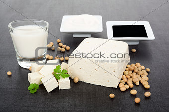 Luxurious soy products background.
