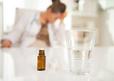 Closeup on antidepressant on table and doctor woman in backgroun