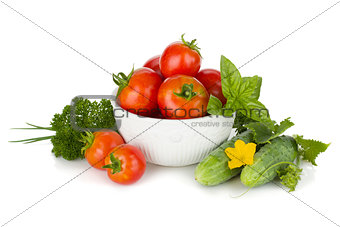 Ripe vegetables and herbs