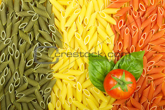 Pasta Italian flag with tomato and basil