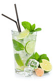 Fresh mojito cocktail and limes with mint