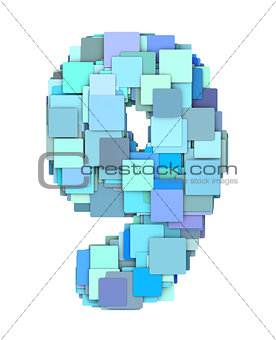 3d multiple blue tiled number nine 9 fragmented on white 