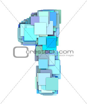 3d multiple blue tiled number one 1 fragmented on white 