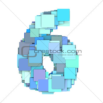 3d multiple blue tiled number four 4 fragmented on white 