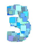 3d multiple blue tiled number three 3 fragmented on white