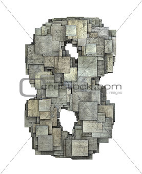 3d gray tile eight 8 number fragmented on white 