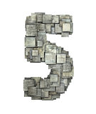 3d gray tile five 5 number fragmented on white 