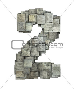3d gray tile two 2 number fragmented on white
