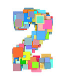 3d number two 2 fragmented tiled on white in multiple color