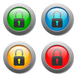 Closed lock icon on glass button set