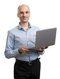 Happy businessman with laptop