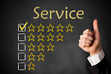 thumbs up service rating stars chalkboard