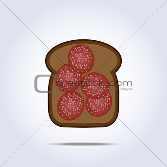 Black toaste with salami icon