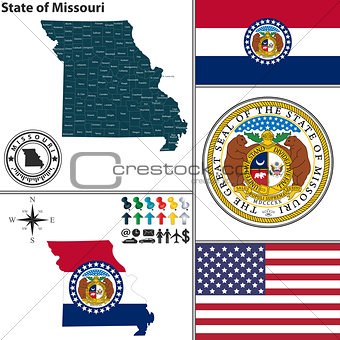 Map of state Missouri, USA