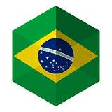 Brazil Flag Hexagon Flat Icon Button