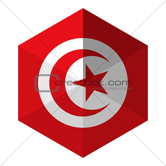 Tunisia Flag Hexagon Flat Icon Button