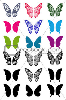 Unicolorous butterflies wings set
